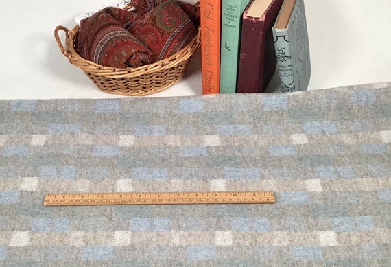 White Cap, a mill dyed wool fabric for Rug Hooking and Applique, W530,  light blue, gray and natural plaid, reversible