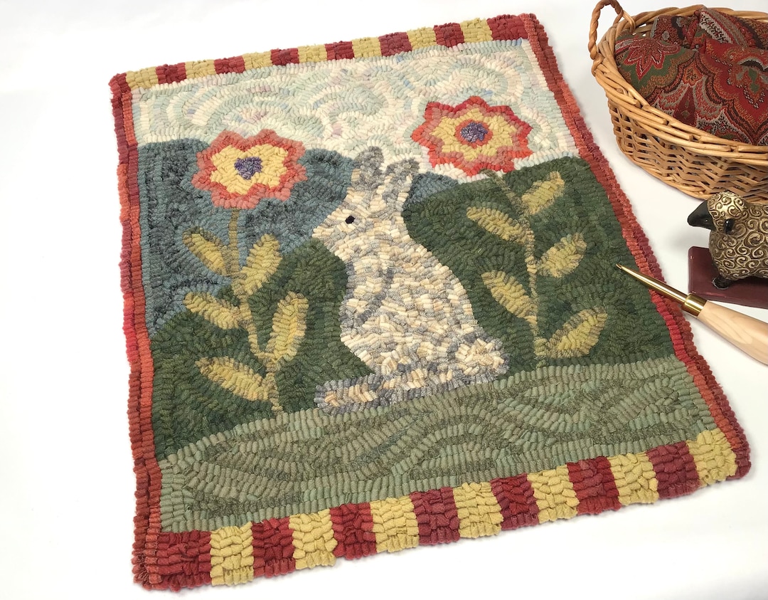 Hooked Rugs With Rabbits Plaid Rabbit PATTERN for Primitive Rug Hooking, 15