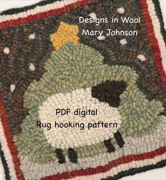 Christmas Sheep Mat 8 x 8 , Hooked Rug Pattern by Mary Johnson (Digital Download)