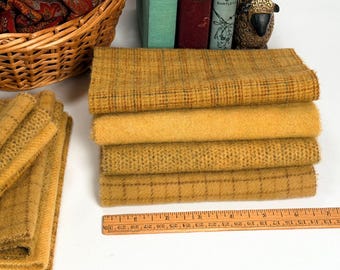 Honey Mustard Wool Bundle, 4) fat sixteenths, hand dyed wool fabric for rug hooking and applique, W781