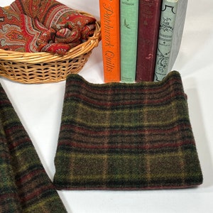 Lancaster Plaid, a mill dyed wool fabric for Rug Hooking and Appliqué, W497, dark green and red plaid, dark plaid wool
