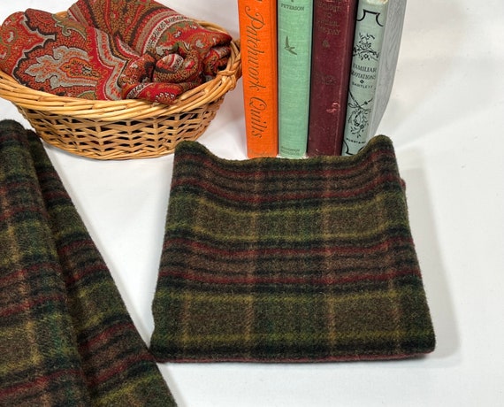 Lancaster Plaid, a mill dyed wool fabric for Rug Hooking and Appliqué, W497, dark green and red plaid, dark plaid wool