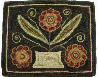 Rug Hooking PATTERN, Flower Basket Trio, 18" x 22", P184, DIY Primitive Floral Rug Design, Folk Art Flowers