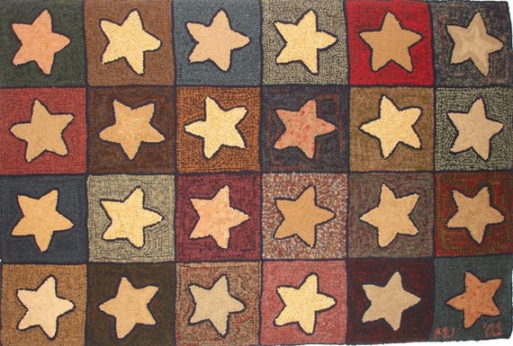 Rug Hooking Pattern, Stars Abound, 36" x 54", P111, Primitive Hooked Stars, DIY Primitive Rug Hooking Design