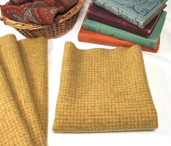 Buttercup Check, a mill dyed Wool Fabric for Rug Hooking and Applique, W504, golden yellow tiny check wool