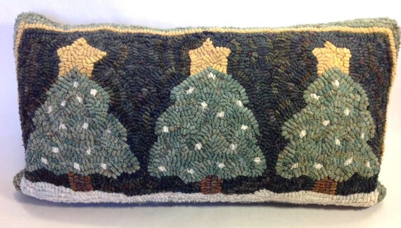 Rug Hooking PATTERN, Three Snowy Pines, 10" x 20", P167, Primitive Rug Hooking, Folk Art DIY Rug Pattern