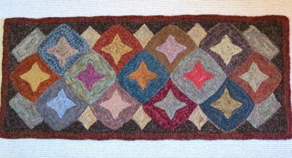 Rug Hooking PATTERN, Geometric Stars 22" x 52", P218, DIY Primitive Wide Cut Rug Hooking Pattern, Folk Art Geometric Pattern