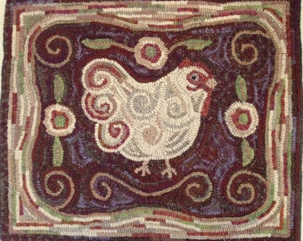 Rug Hooking PATTERN,  Revised Spiral Chicken, 18" x 22", P101, DIY Folk Art Chicken Design