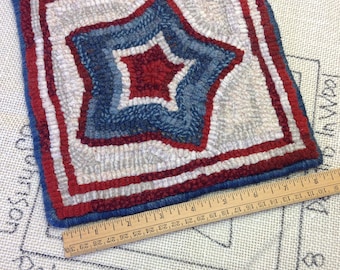 Patrón para tejer alfombras, tapete con estrella patriótica, 20 x 20 cm, P124, proyecto de bricolaje, 4 de julio, rojo, blanco y azul, mantel individual, salvamanteles.