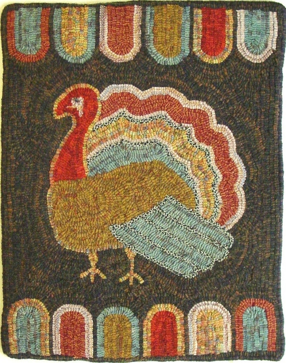 Rug Hooking PATTERN, Turkey & Lambs Tongue, 18" x 24", P219, DIY Primitive Rug Hooking, Wide Cut Rughooking