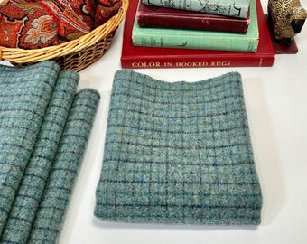 Aegean Sea, a mill dyed wool fabric for Rug Hooking and Applique, W716, soft blue green windowpane wool