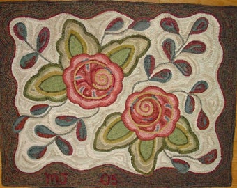 Rug Hooking Pattern, Primitive Floral #1, 28" x 36", P200, DIY Primitive, Wide Cut Rug Hooking Pattern