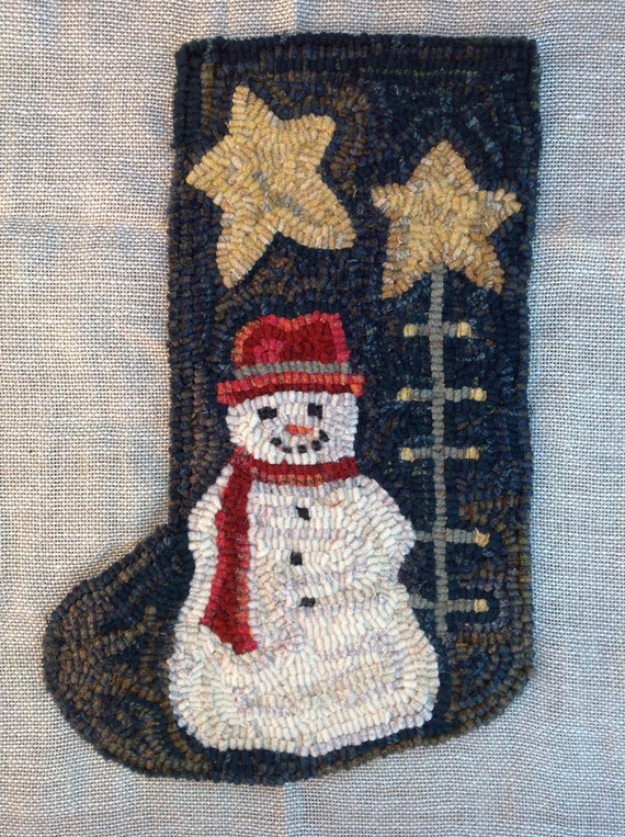 Rug Hooking PATTERN, Snowman and Tree  Stocking, P207, Christmas Stocking, DIY Rug Hooked Stocking