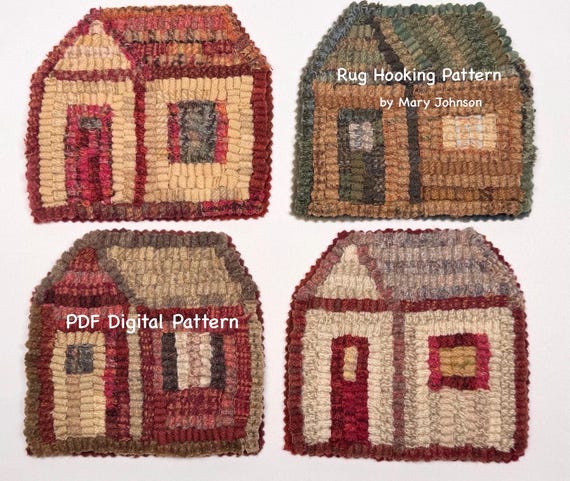 Little House Mug Rugs,  a rug hooking pattern by Mary Johnson (Digital Download)