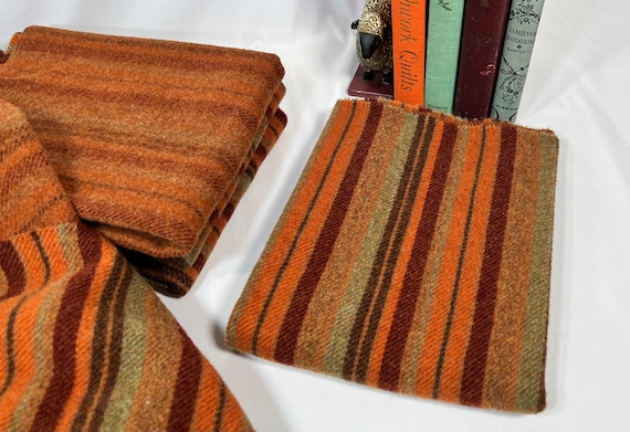 Josephs Coat, a mill dyed wool fabric for Rug Hooking and Applique,  W476, Orange Stripe Reversible Wool fabric