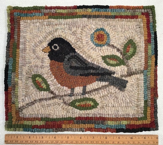 Rug Hooking PATTERN, American Robin 10" x 12", P214,  Folk Art Bird Design, DIY Primitive Rug Hooking