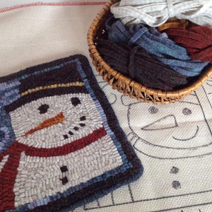 Rug Hooking KIT, Snowman Mat, 8 x 8, K109, DIY Primitive Rug Mat, Rug Holiday Trivet Mat, Winter Rug Hooking Project image 1