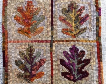 Rug Hooking PATTERN,  Oak Leaves, 12" x 12", P168, DIY Rug Hooking, Primitive Rug Hooking Design