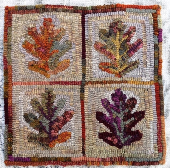 Rug Hooking PATTERN,  Oak Leaves, 12" x 12", P168, DIY Rug Hooking, Primitive Rug Hooking Design