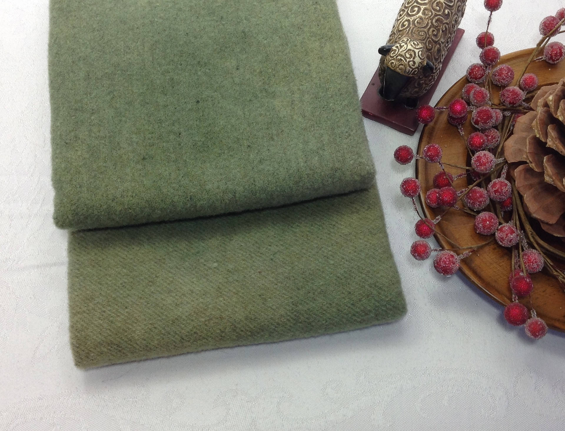 Reversible Green, Hand Dyed Wool Fabric for Rug Hooking & Applique, Fat