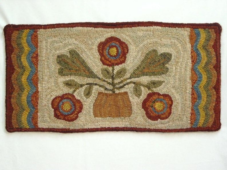 Rug Hooking PATTERN Three Flowers Runner 12 X 24 Etsy