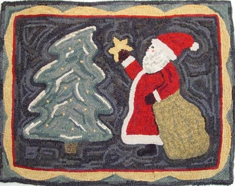 Rug Hooking PATTERN, Santa Brings The Star, 22" x 28", P169, Christmas, Saint Nick, DIY Primitive Hooked Santa