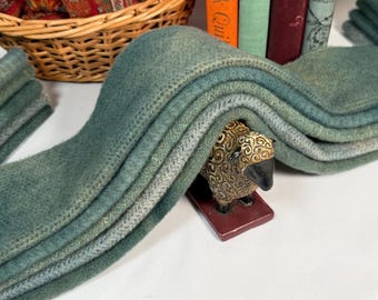 Weathered Copper bundle, 5) Fat 1/16ths, hand dyed wool fabric for Rug Hooking and Applique, W783, Blue Green textures