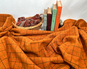 Pumpkin Patch, a mill dyed wool fabric for Rug hooking and Applique, W436, Orange Windowpane wool, Pumpkin Orange, Falling Leaves