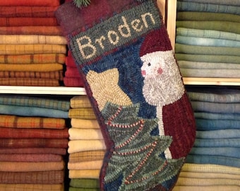 Patrón para tejer alfombras, Papá Noel y calcetín navideño, P205, Calcetín navideño DIY, Diseño de alfombras rústicas