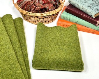 Pesto Green, a mill dyed green wool fabric for Rug Hooking and Appliqué, W511, bright grass green, warm green