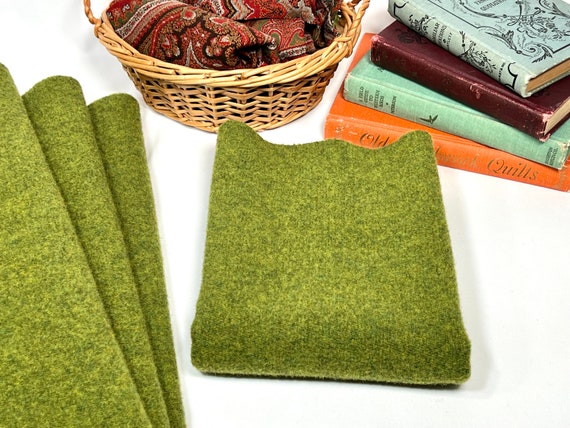 Pesto Green, a mill dyed green wool fabric for Rug Hooking and Appliqué, W511, bright grass green, warm green