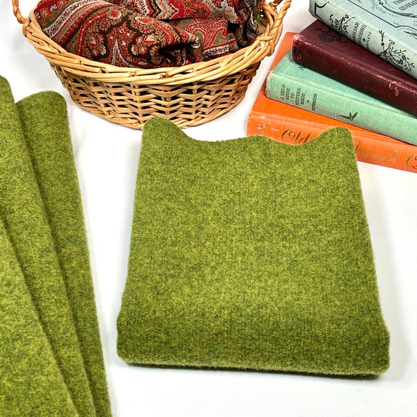 Pesto Green, a mill dyed green wool fabric for Rug Hooking and Appliqué, W511, bright grass green, warm green