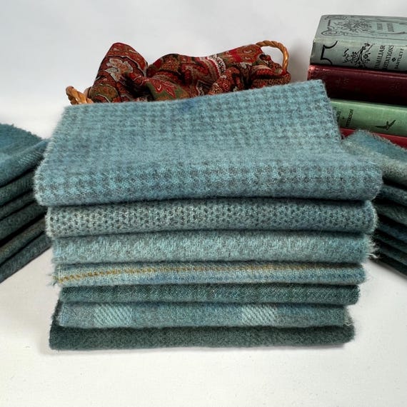 Denim Blues Bundle, 7) fat sixteenths, hand dyed wool fabric for Rug Hooking and Applique, W743, flag blues, country blues, patriotic blues