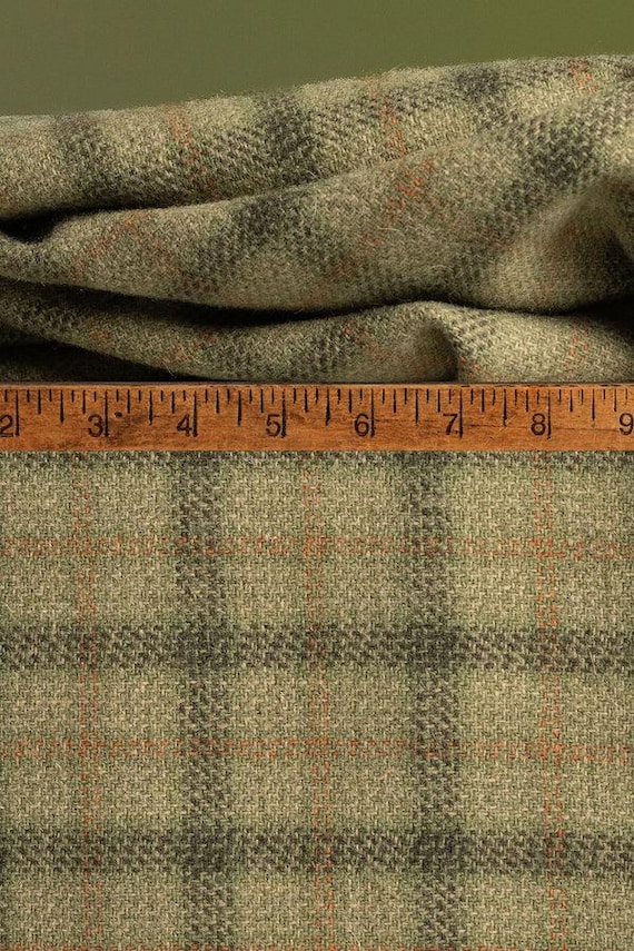 Pear Tree Green Plaid wool for rug hooking and applique, W770, warm green plaid