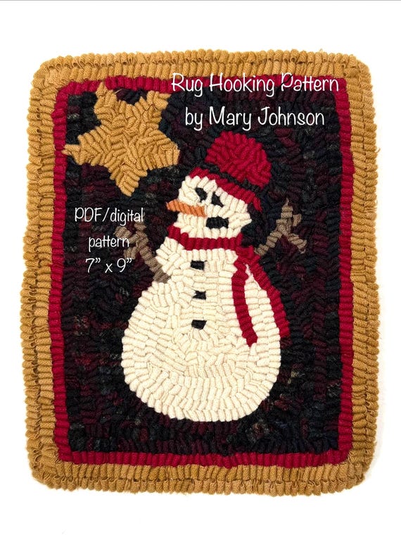 January Snowman 7x9,  Hooked Rug Pattern by Mary Johnson (Digital Download)