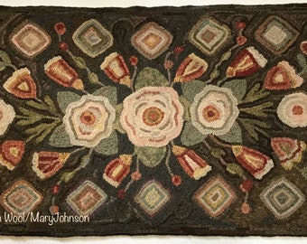 Rug Hooking PATTERN, Prairie Floral  26" x 50", P140, primitive rug hooking DIY pattern, wide cut hooking