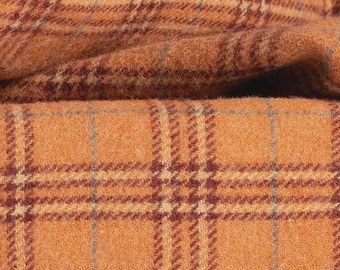 Papaya Orange Plaid, a mill dyed wool fabric for Rug hooking and Applique, W773, Pumpkins, Falling Leaves