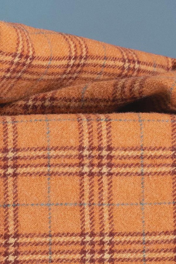 Papaya Orange Plaid, a mill dyed wool fabric for Rug hooking and Applique, W773, Pumpkins, Falling Leaves