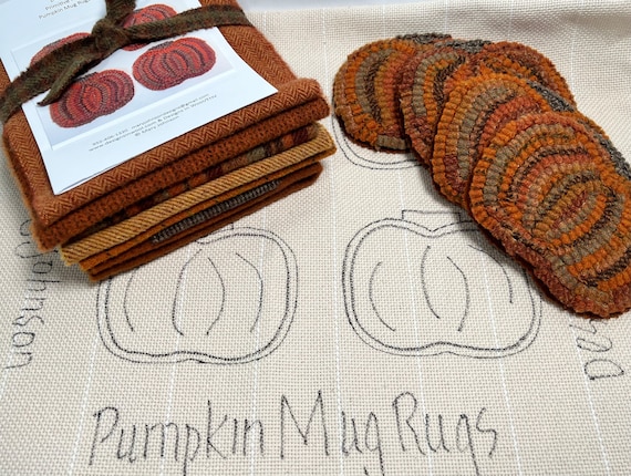 Rug Hooking Kit, Pumpkin Mug Rugs, K119, Folk Art Pumpkins, DIY Pumpkin Coasters
