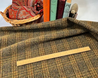 Outback Plaid, tela de lana 100% teñida en fábrica para tejido de alfombras y aplicaciones, W550, cuadros grandes con marrón, negro y óxido.