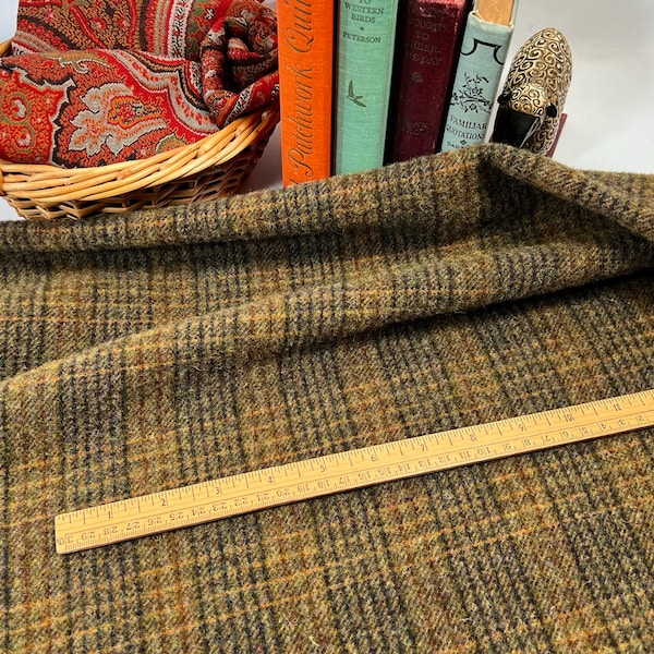 Outback Plaid, 100% mill dyed wool fabric for Rug Hooking and Appliqué, W550, large plaid with brown, black and rust