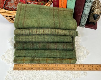 Garden Greens, 6) fat sixteenths, hand dyed wool fabric for Rug Hooking and Applique, W662, Primitive Green, Olive Green, OOAK