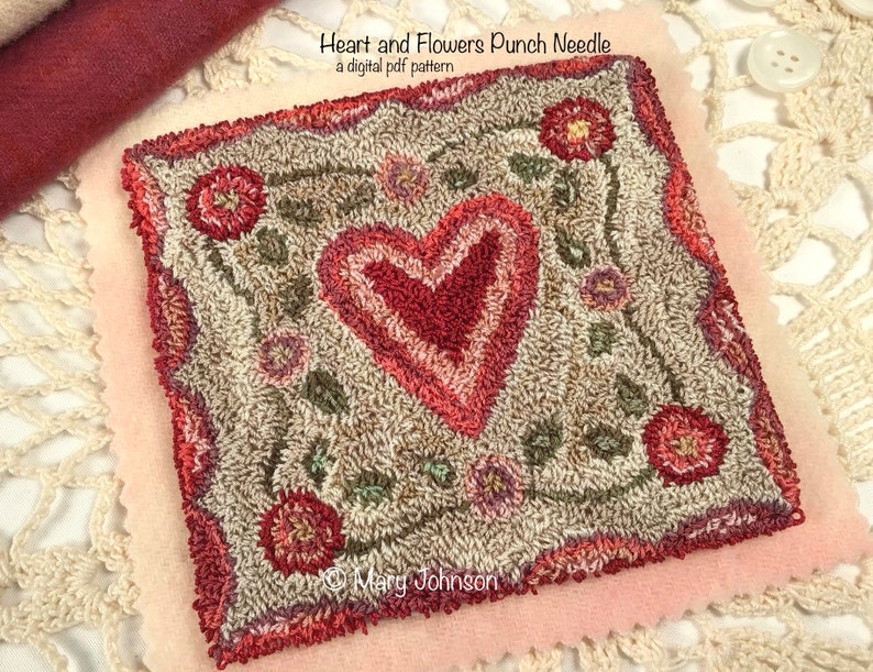 Punch Needle DIGITAL Pattern Heart and Flowers by Mary Etsy