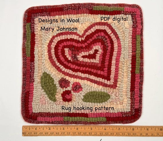 Heart Mat 8 x 8 , Hooked Rug Pattern by Mary Johnson (Digital Download)
