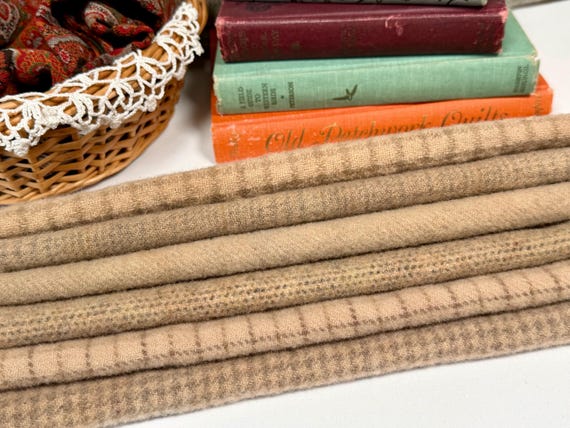 Brown Sugar Wool Bundle, hand dyed wool fabric for rug hooking and applique, W762, Mushroom, coffee with cream, tan, 6) fat sixteenths