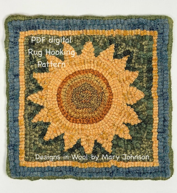 Sunflower Mat 2, Hooked Rug Pattern by Mary Johnson (Digital Download), 8 x 8