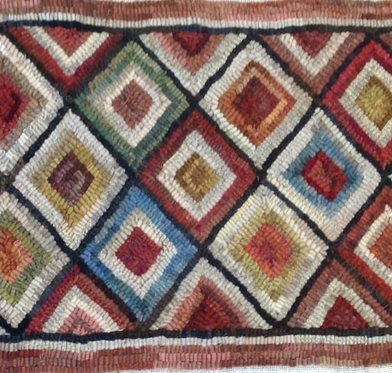 Rug Hooking PATTERN, Diamond Geometric  14" x 52", P132, Primitive Wide Cut Pattern, Folk Art DIY Geometric Pattern