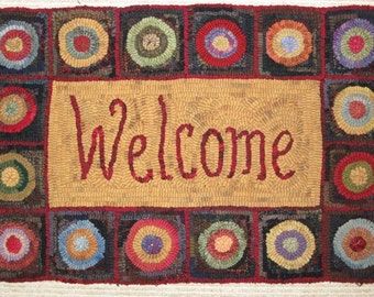 Rug Hooking PATTERN, Penny Rug Welcome, 16" x 24", P175, DIY Primitive Rug Hooking
