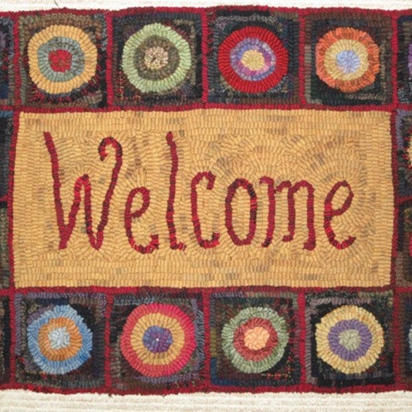 Rug Hooking PATTERN, Penny Rug Welcome, 16" x 24", P175, DIY Primitive Rug Hooking