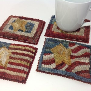 Rug Hooking PATTERN, Little Flag Mug Rugs, P198, DIY Coasters, mats, primitive rug hooking